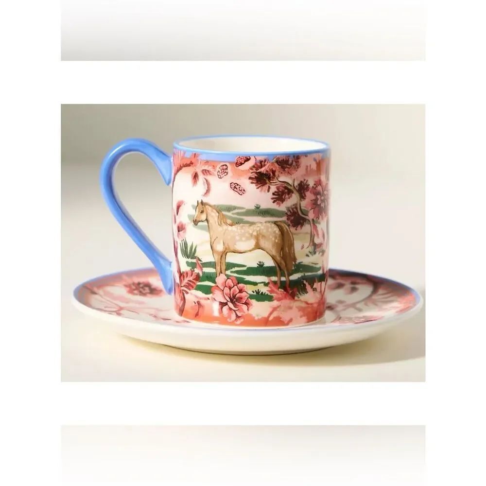 Anthropologie Portobello Stoneware Espresso Cup & Saucer in Brown Horse ~ New